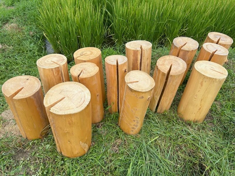 丸太２個セット 直径15～19cm 高さ45㎝ スツール 檜 インテリア 台 園芸