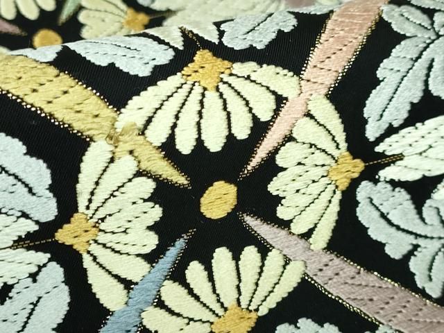 平和屋本店●極上　六通柄袋帯　唐織　網目花文　黒地　金糸　逸品　DZAA5685kh5 平和屋本店□極上 六通柄袋帯 唐織 網目花文 黒地 金糸 逸品