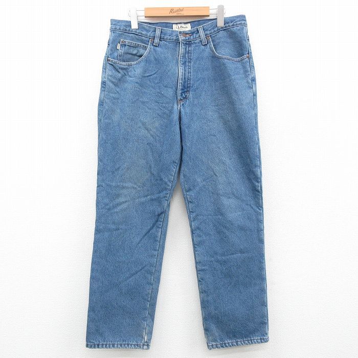W33★古着 エルエルビーン LLBEAN ジーンズ メンズ 00年代 00s ヒゲ コットン 紺 ネイビー デニム 24may13 中古 ボトムス ジーパン Gパン ロング パンツ