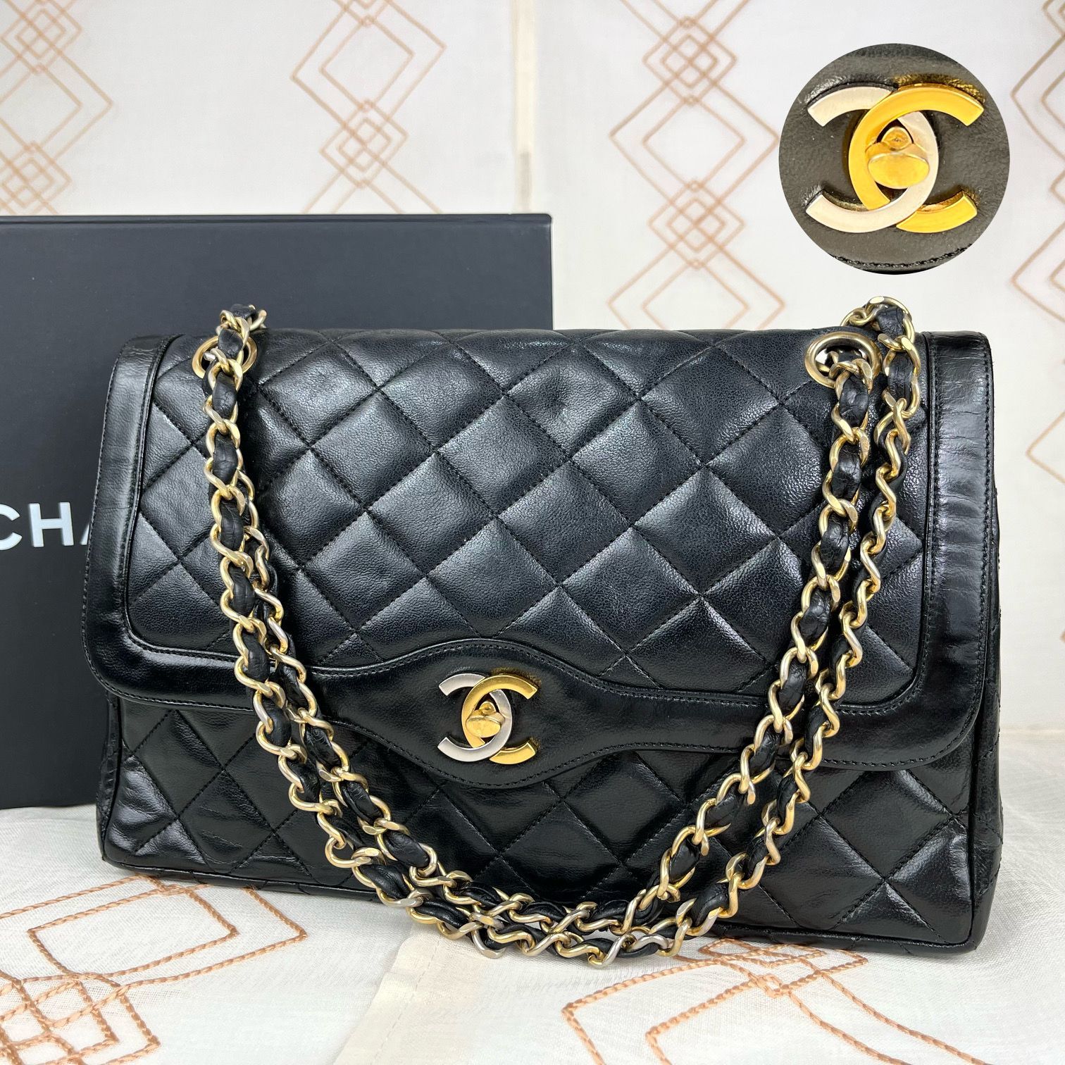 ☆パリ限定デザイン☆ CHANEL シャネル マトラッセ 25 ラムスキン レザー Wチェーン Wフラップ ダブルフラップ ショルダーバッグ  ヴィンテージ ココマーク ダイヤステッチ ブラック 黒 ターンロック ゴールド金具 希少 鑑定済 B-103 - メルカリ