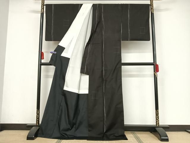 平和屋着物●本場大島紬　縞　黒地　ロング丈　正絹　逸品　AABA4490np 平和屋着物○本場大島紬 縞 黒地 ロング丈 正絹 逸品 AABA4490np