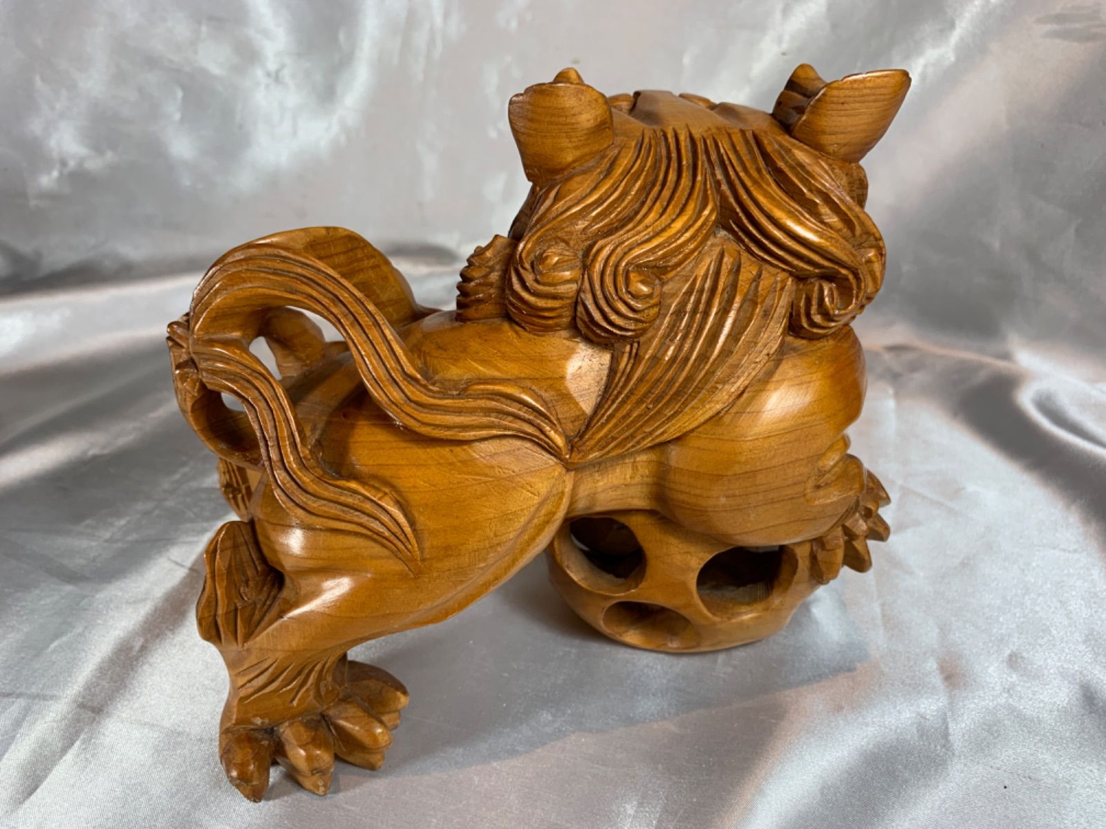 極上品 木彫り 置物 獅子 唐獅子 ペア 極上品 木彫り 置物 獅子 唐獅子