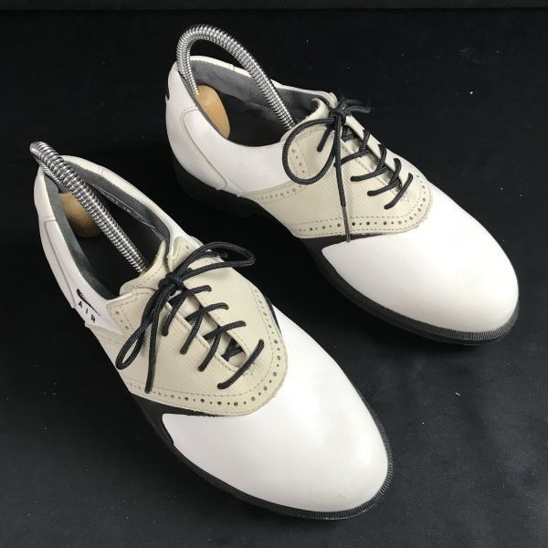 Vintage NIKE AIR ナイキ レザー ゴルフシューズ 金属 スチールスパイク USA6 23.0 白 サドル 鉄鋲 Shoes trainers sA-168