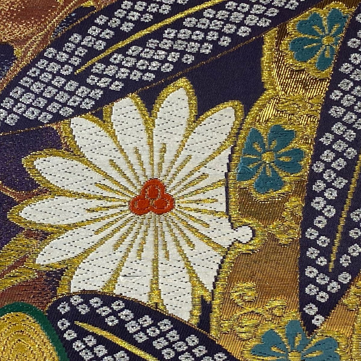 袋帯 秀品 草花 金銀糸 唐織 紫 六通 正絹 【中古】 袋帯 美品 逸品