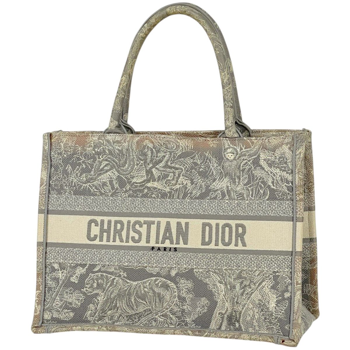 クリスチャンディオール Christian Dior ブックトート ミディアム ロゴ ハンドバッグ トワル ドゥ ジュイ トートバッグ キャンバス グレー ホワイト レディース