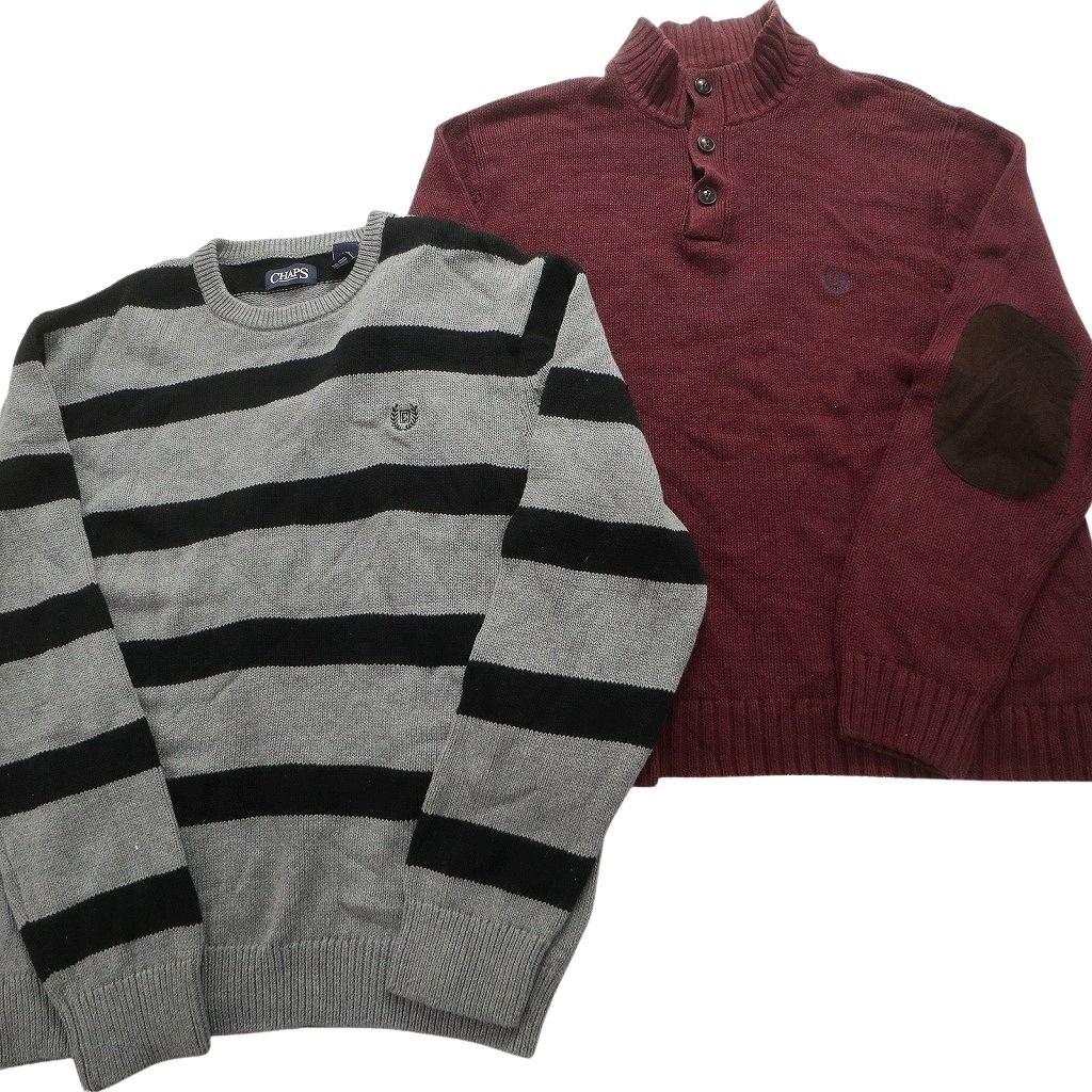 ボロ　ネクタイシャツ　セーター　セット　ボーダー　ブラウン　古着 ポケット付き配色オーバーニットポロシャツ（ポロシャツ）｜MONO