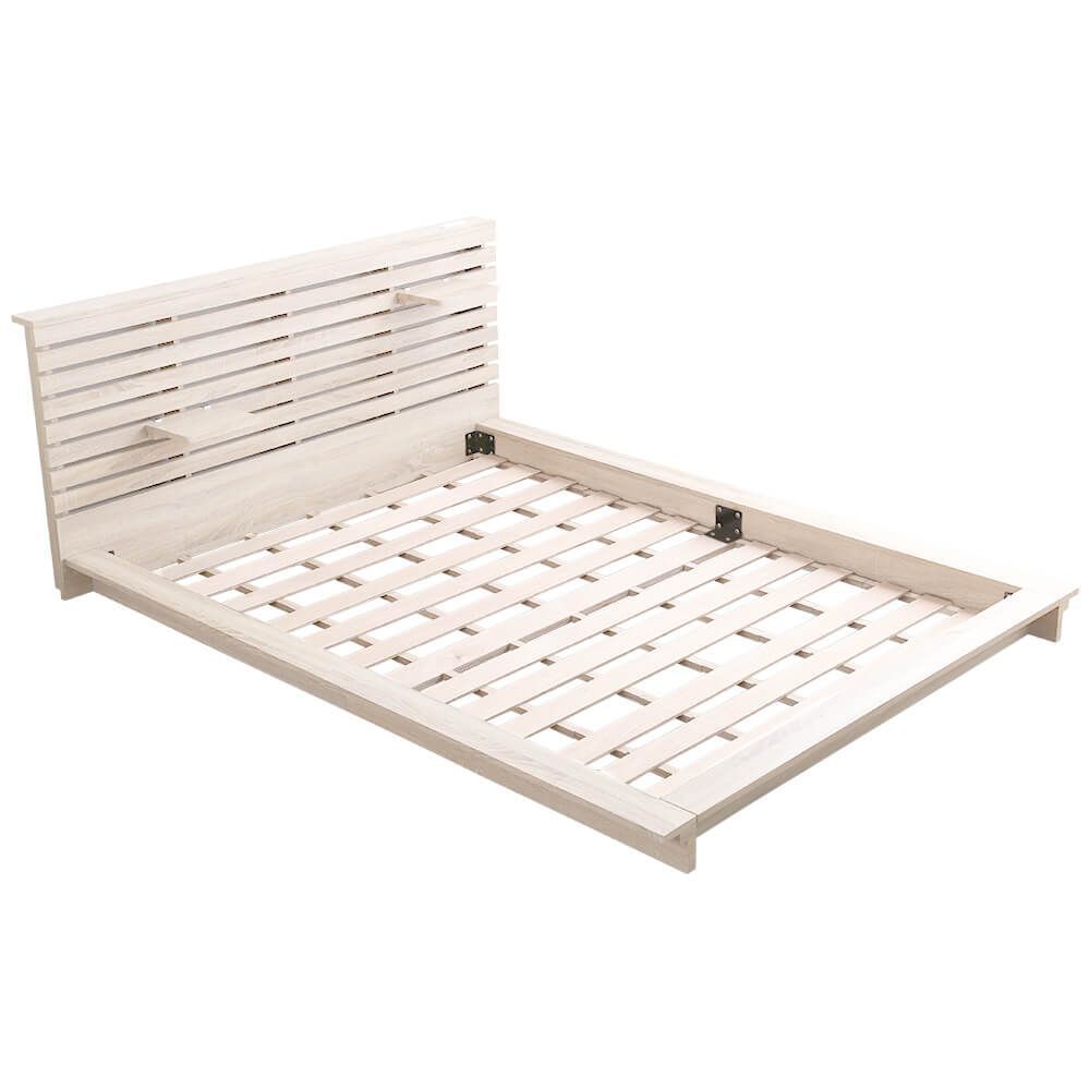 可動棚付きフロアベッド（ダブル）ベッドフレーム、ロースタイル、スリムヘッドボード｜Elfom エルフォム　HT-NK01D-WHW　ホワイトウォッシュ