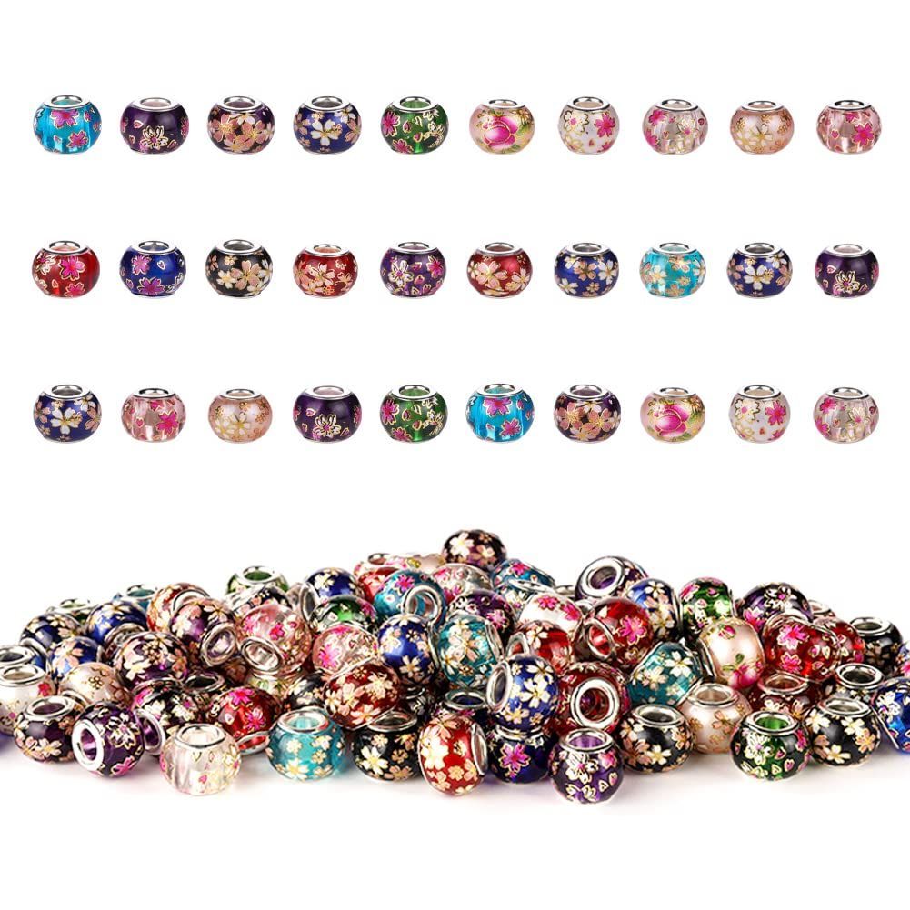 15 x Pcs 11 50 mm Murano大穴銀黄銅芯ガラスビーズヨーロッ