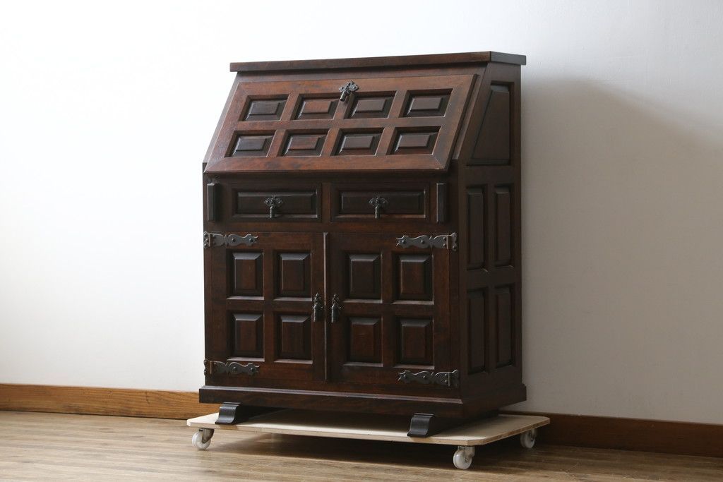 事前問合せ必須 松本民芸家具? ライティングビューロー 和製ビンテージ 高山式 机 ワークデスク 引き出し サイドチェスト 作業台 在宅用 在宅ワーク用 ヴィンテージ リペア+発送まで3週間前