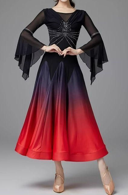 25年新作 新品未使用社交ダンスドレス ラテンドレス レースフレア袖