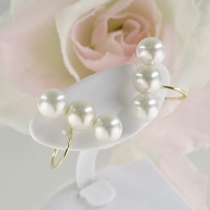 Ｋ18 アコヤ真珠イヤーカフ 5.0-5.5ｍｍ ３連 あこや パール