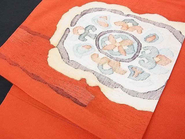 平和屋-こころ店□太鼓柄袋帯 花唐草文 金糸 正絹 逸品 A-uw2137