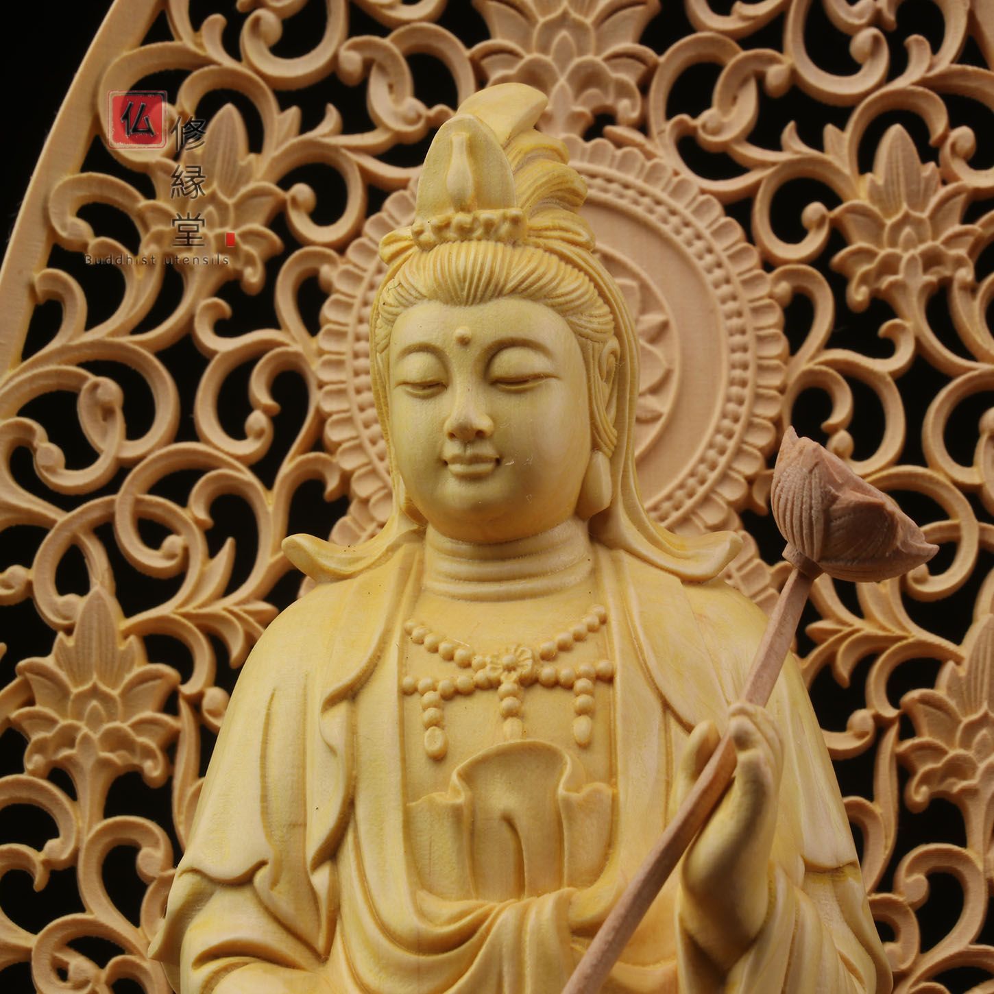 修縁堂】木彫り 仏像 阿弥陀三尊立像 彫刻 仏教工芸品 柘植材 ご利益 