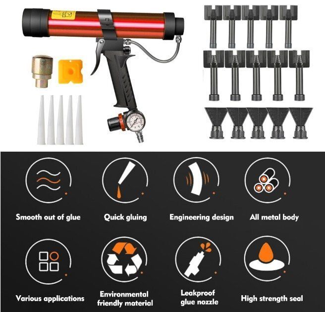 空気圧ガラスグルーガン 空気ゴム銃ツール 310ミリリットル ハード接着剤シーラントアプリケーター コーキングガンツール