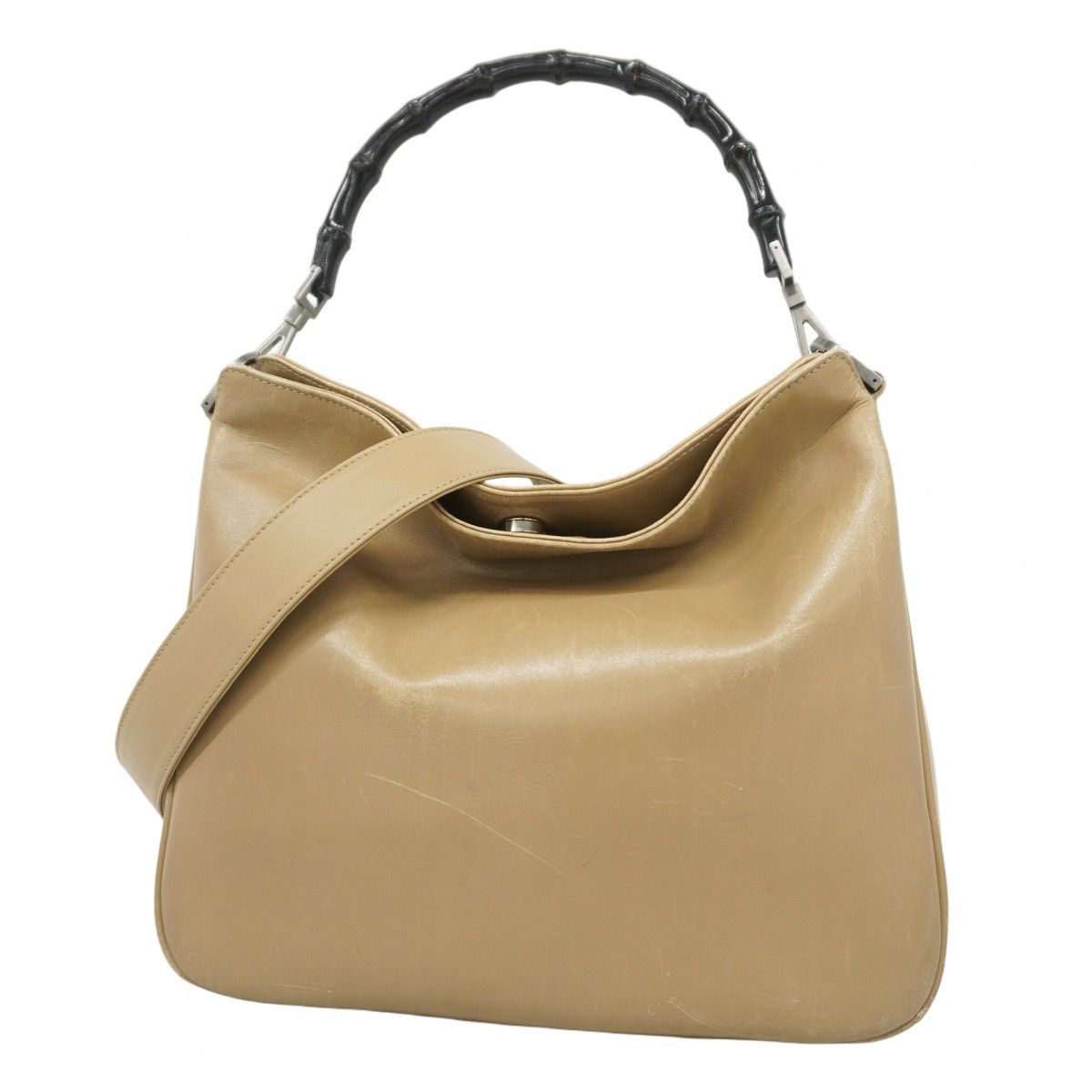 5ed4670 グッチ ショルダーバッグ バンブー 001 1638 レザー ベージュ シルバー金具 レディース