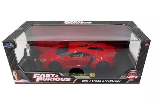 ミニカー 1|18 F＆F 7 ライカン ハイパースポーツ ドミニク車 レッド ドミニクフィギュア付|ライト点灯 ワイルド スピードシリーズ JADA31140