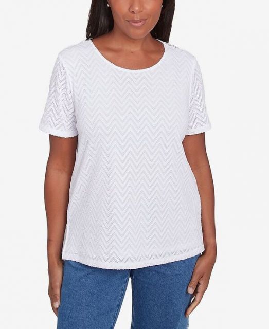 売れ筋商品|||アルフレッドダナー カットソー トップス レディース Plus Size Classic Textured Chevron Lace Back Top Iris 送料無料】 アルフレッド ダナー レディース シャツ トップス
