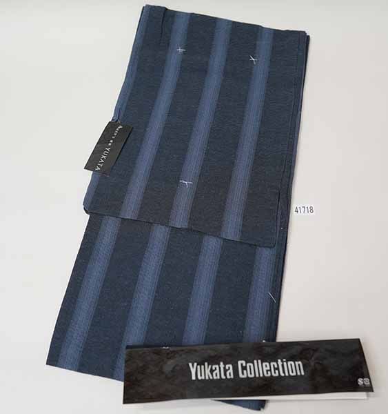 浴衣単品 浴衣 単品 男性用 Lサイズ 綿75％ 麻25％ 墨黒色×グレー 縞