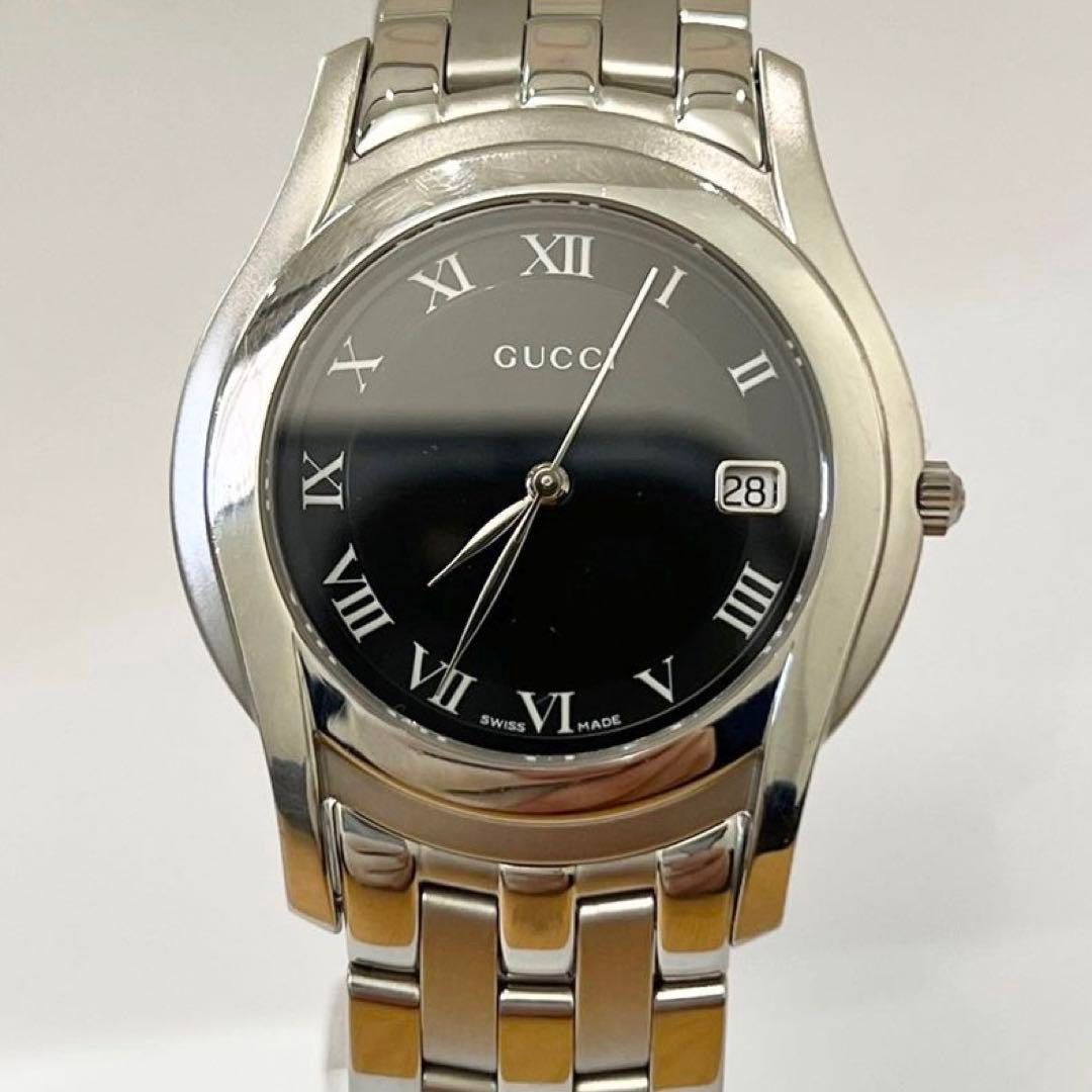 電池交換】グッチ 5500M クォーツ デイト表示 黒 ローマ数字 - メルカリ