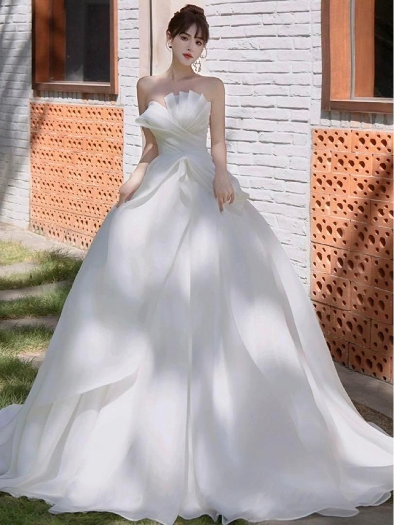 フレンチチューブトップ✨ウェディングドレス リボンがキュート