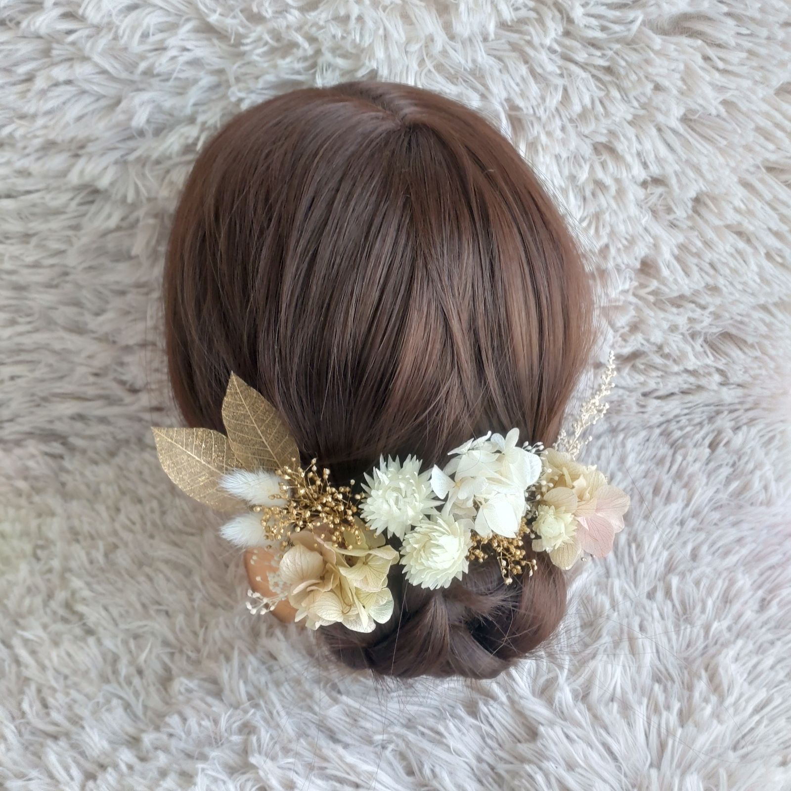 ヘッドドレス 髪飾り＊結婚式 成人式 卒業式 和装 打掛 振袖 袴~シルバーデージー リーフ~サーモンピンクグリーン 緑 16本