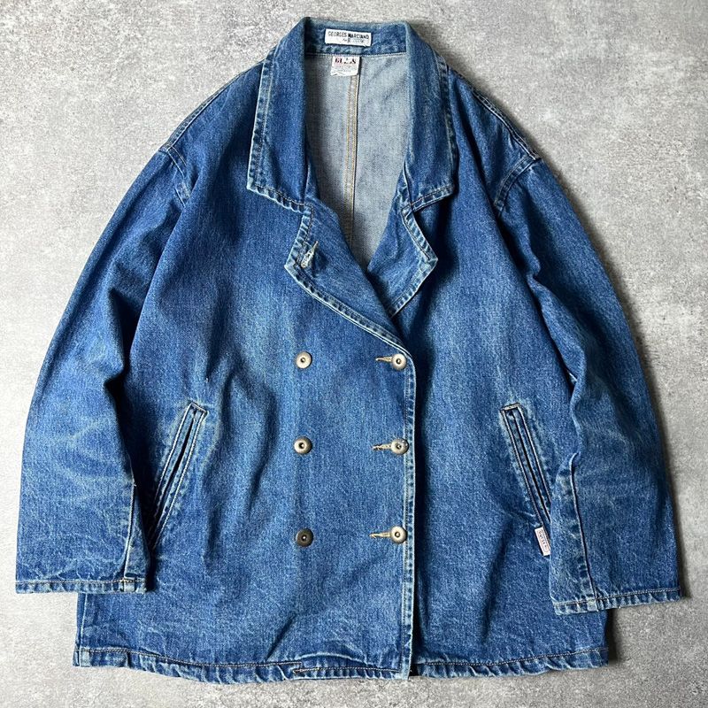 90s USA製 GUESS GEORGES MARCIANO ダブル デニム テーラード ジャケット L / 90年代 アメリカ製 オールド ゲス マルシアーノ