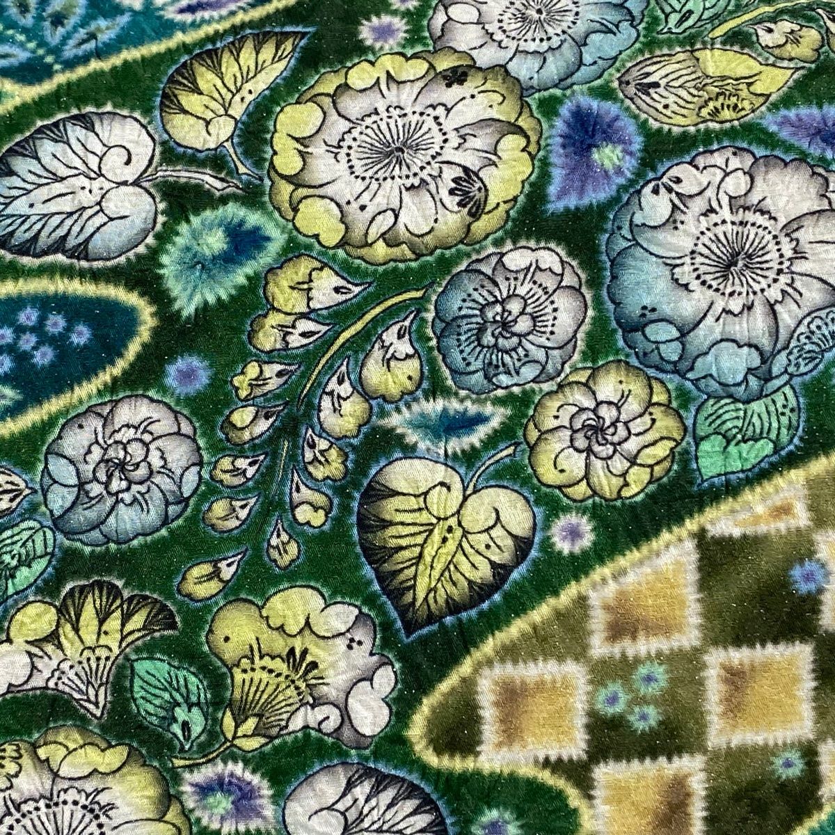 着物月花 絞り 銀通し 辻が花 袋帯 お太鼓柄 正絹 銀糸 ob2646