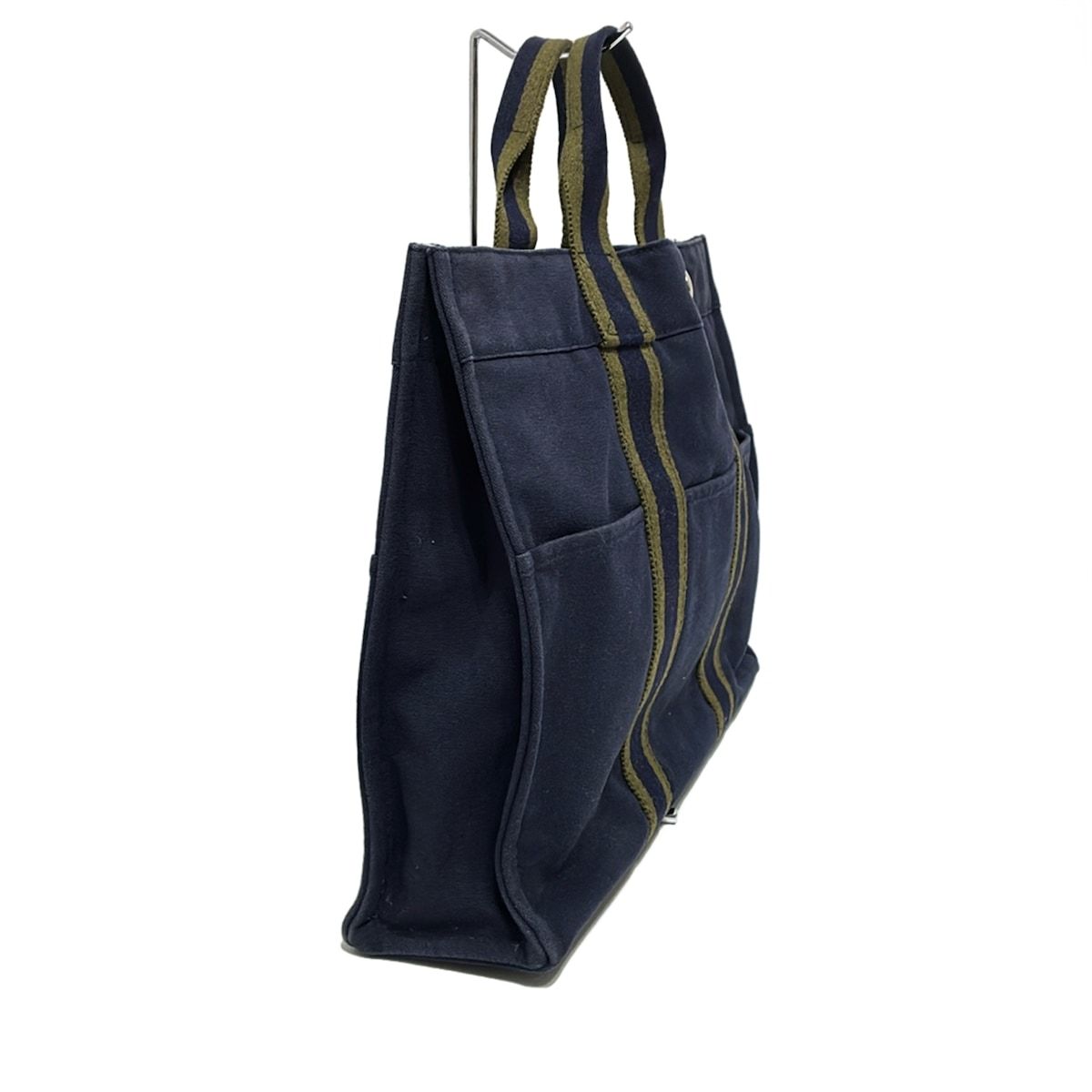 エルメス HERMES フールトゥ MM トートバッグ カーキ×ネイビー HERMES エルメス フールトゥ MM トートバッグ キャンバス 灰色