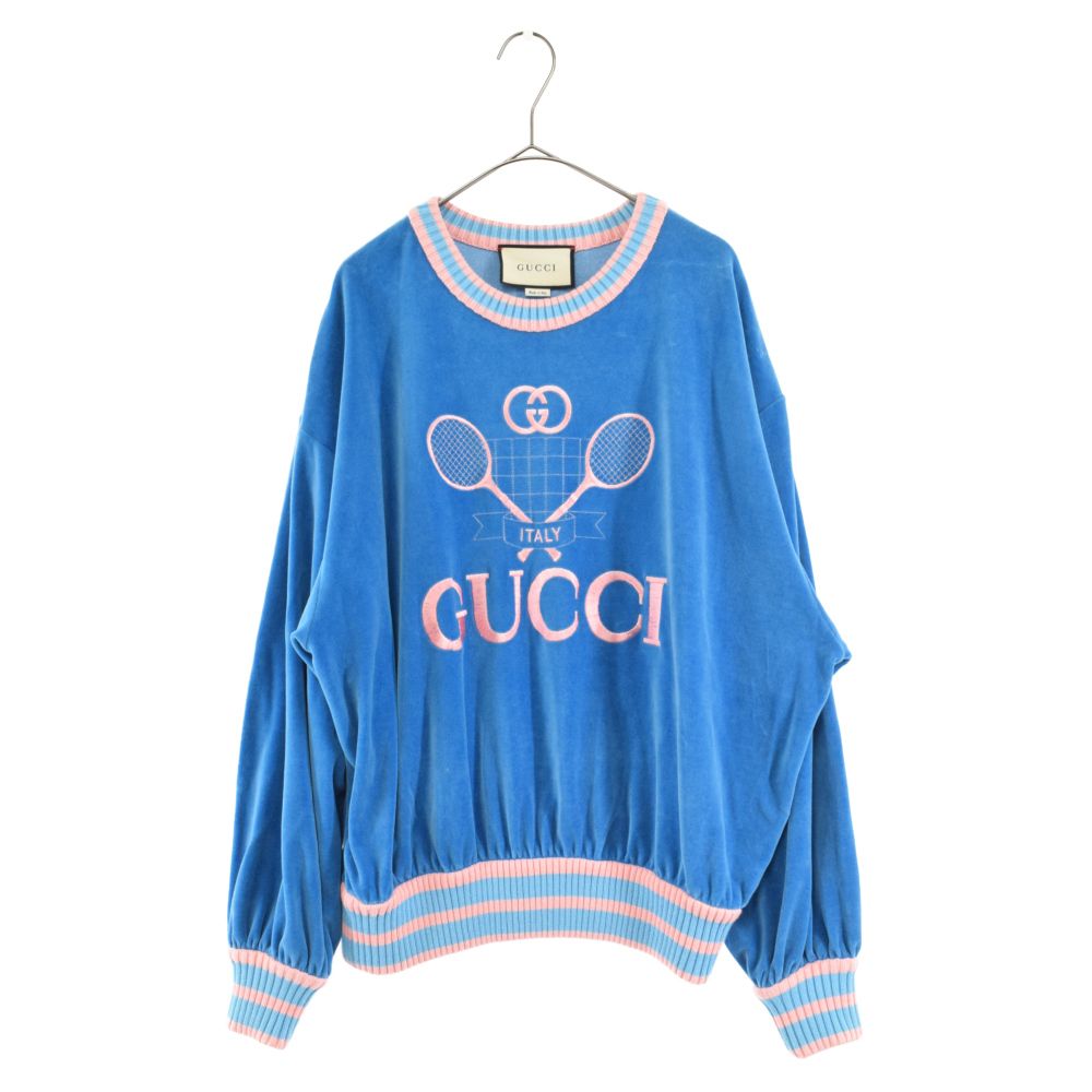 GUCCI (グッチ) 20SS TENNIS LOGO MOTIF EMBROIDERED VELVET SWEAT