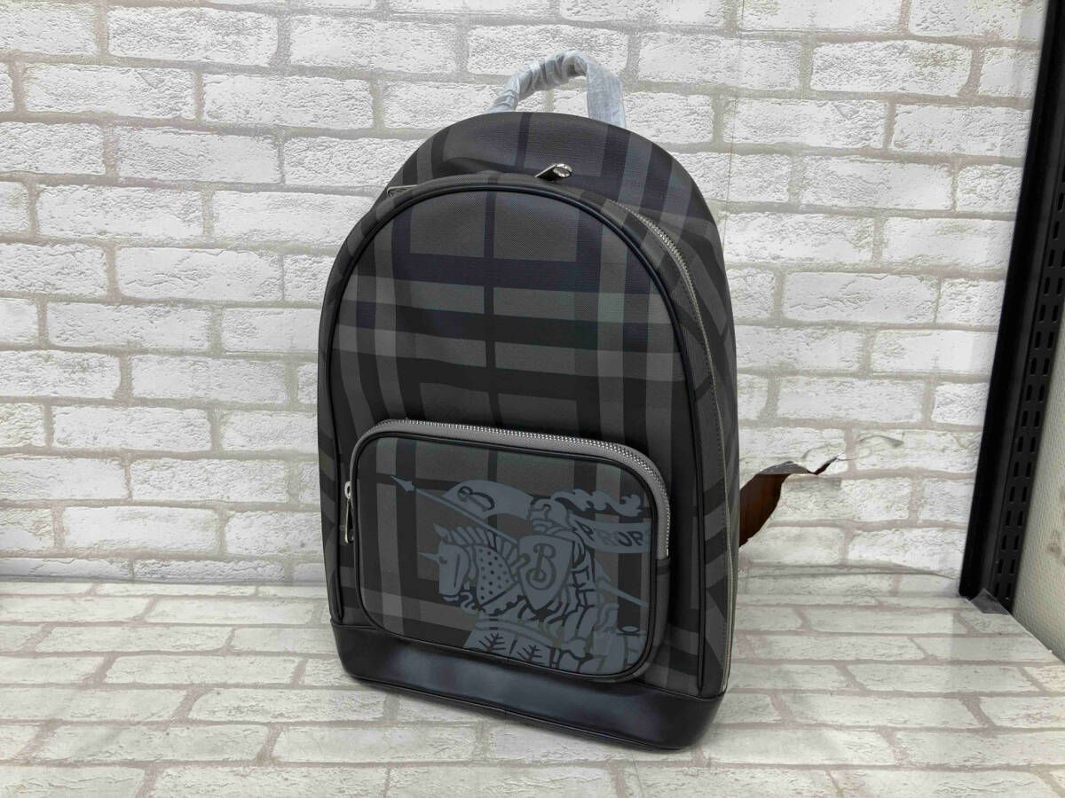BURBERRY バーバリー メンズ グレー ブラック チェック リュック バックパック デイパック レザー ロゴ