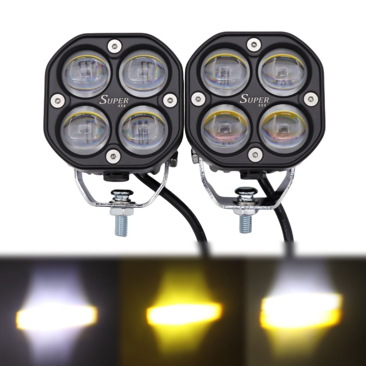汎用 四葉型LED作業灯 30W ホワイト＆イエロー切替 アルミ製 12V対応 バイク|車|電動車|三輪車用補助ライトLYX注目の