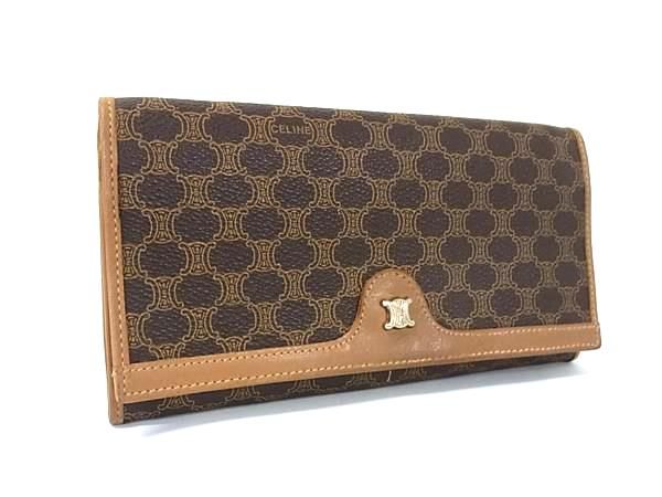 CELINE セリーヌ マカダム柄 PVC×レザー がま口 二つ折り 長財布