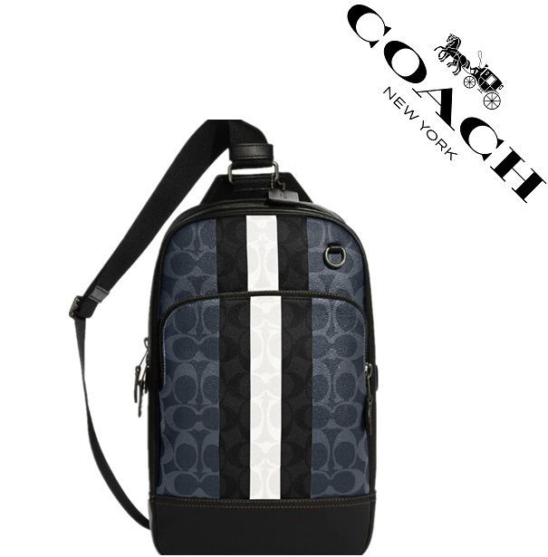 【セール中】COACH コーチバッグ C3229 ネイビー×チョーク×ブラック ボディーバッグ ショルダーバッグ シグネチャー 斜めがけバッグ アウトレット品 新品未使用