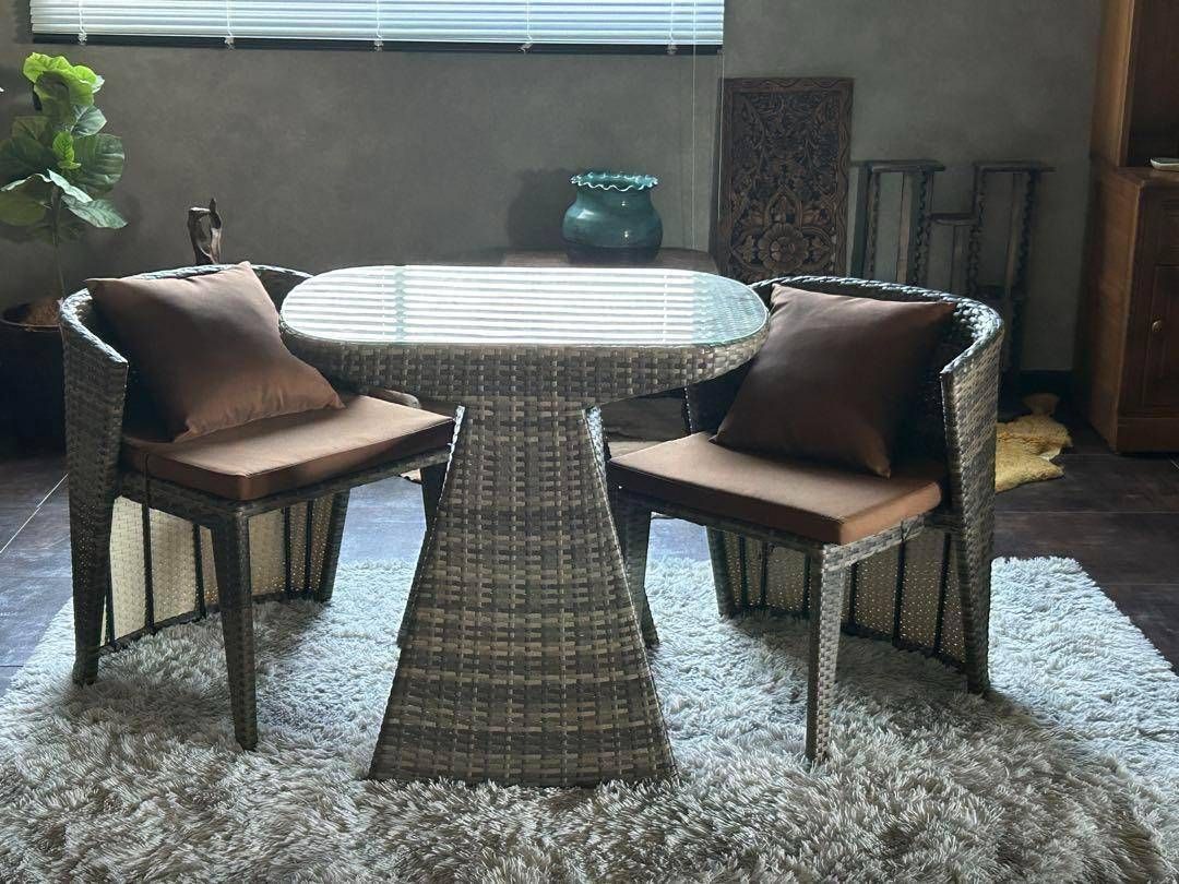 超激安！ ラタンチェア ガーデンテーブルセット バルコニー べランピング コンパクト RZ 今がお得！