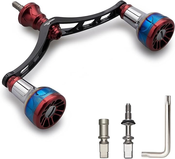 HEIGHTEN リール ハンドル シマノ Shimano ダイワ DAIWA 通用 スピニングリール用 Arch Engine Series 189 110mm - ブラック＆ワインレッド