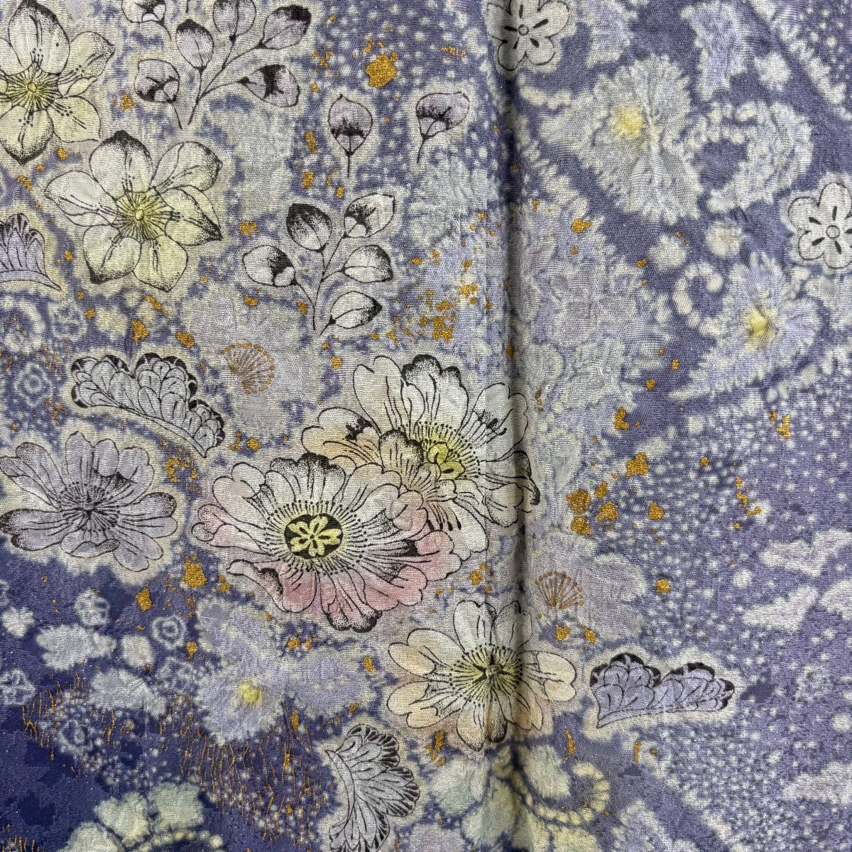 付下げ　絽　正絹　黒　草花模様　金銀　部分刺繍　身丈154.5裄64 付下げ絽正絹黒草花模様金銀部分刺繍身丈154.5裄64