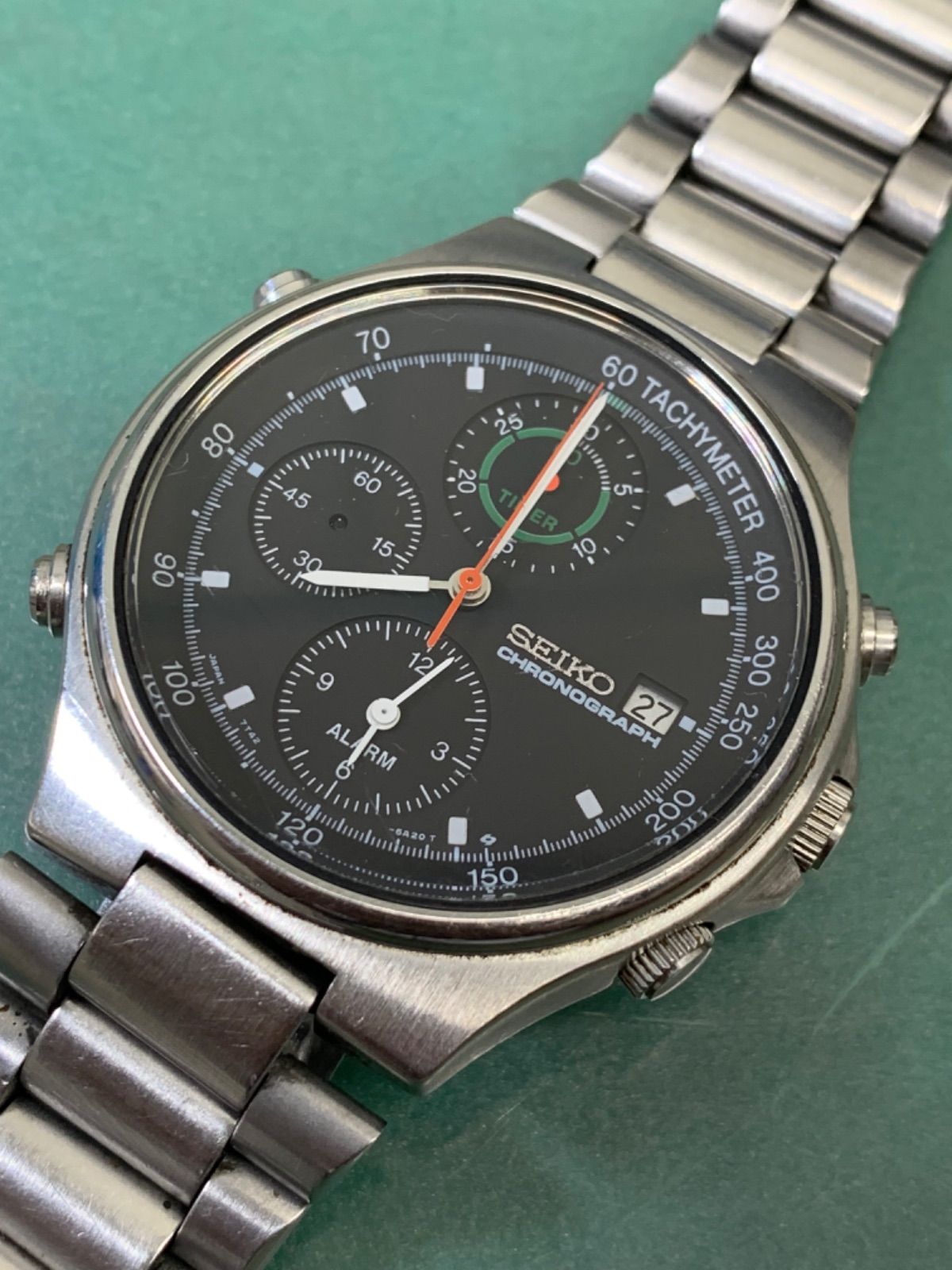 1円☆稼働品【SEIKO/セイコー】クロノグラフ 7T42-6A10 デイト 