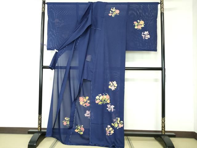 ☆専用☆新品 夏着物 正絹 絽“風に舞う芝草と小桜”小紋 I-38 夏物最終売り尽くしセール】 【夏着物】 特選絽江戸小紋 ≪御