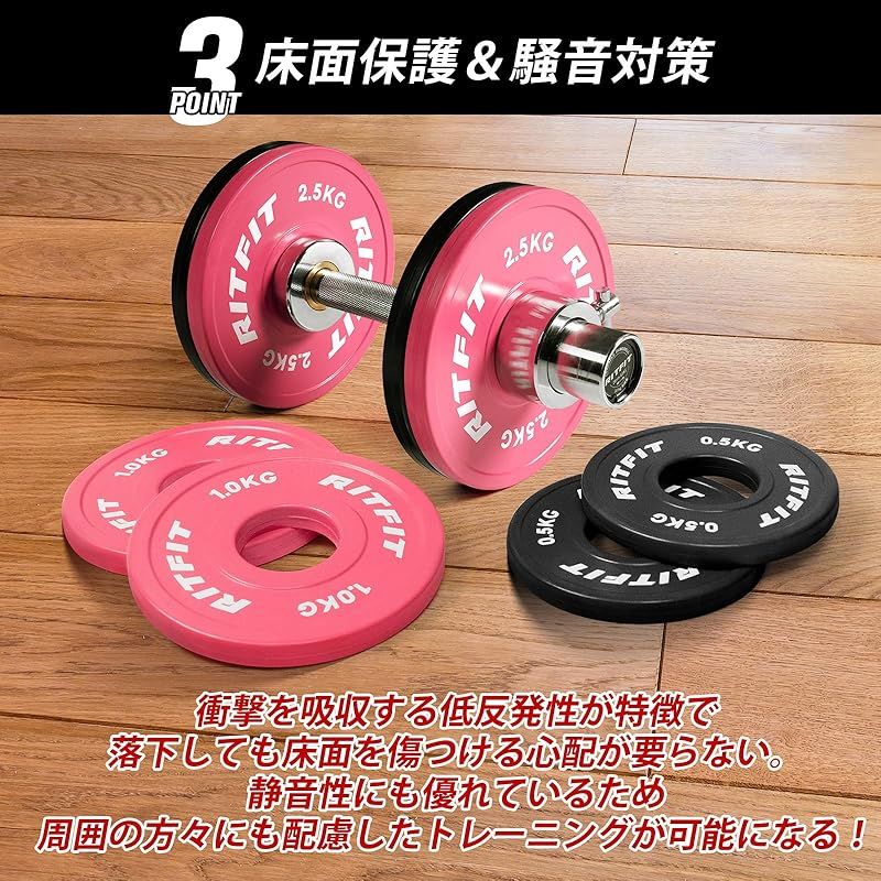 RITFIT バーベルプレート ダンベルプレート ラバープレート オリンピックバーベル シャフト直径50mm ウェートリフティング 単体使用可 10KGペア 2枚 RITFIT ウェイトプレート 0.25~25KGセット ダンベルプレート ラバー