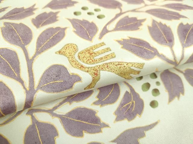 平和屋着物○幻の染織 青山みとも 六通柄袋帯 貝紫 休み鳥 南天文 金彩