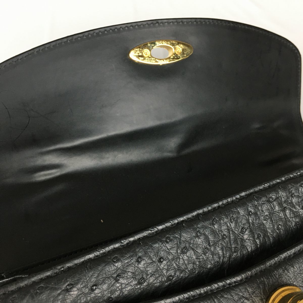 JRA　証書付き　オーストリッチレザー/本革　ハンドバッグ〈黒/BLACK/ブラック〉bag〕菅NO.YB16-15 JRA 証書付き オーストリッチレザー/本革 ハンドバッグ〈黒/BLACK〉bag