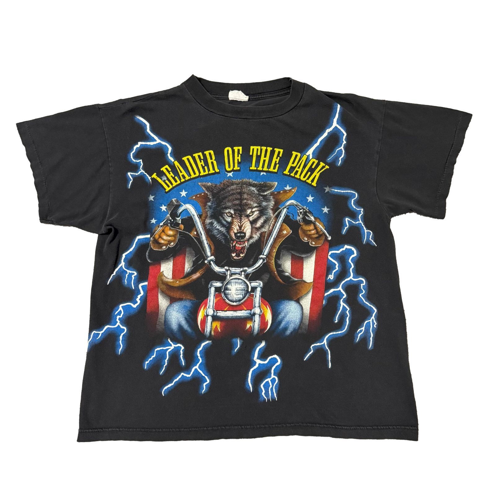 90s American Thunder Leader Of The Pack Motorcycle Wolf バイカーT 
