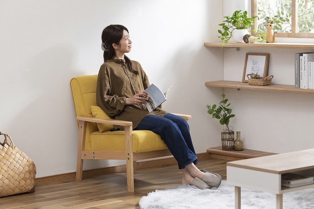 アイリスオーヤマ ソファ ソファー 座椅子 1人掛け ウッドフレーム マスタード WFS-1S IRIS OHYAMA