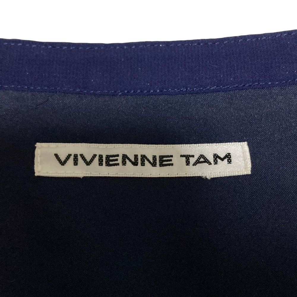 TAM ヴィヴィアンタム ビジュー装飾 シアー チュニック サイズ0 ネイビー レディース 古着 五分袖 七分袖 チュニック