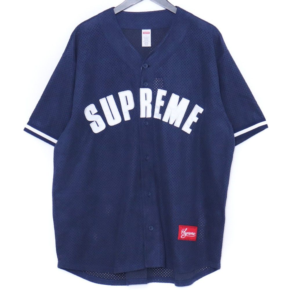 SUPREME メッシュJersey サイズs ネイビー　yellow SUPREME セットアップ Ultrasuede Mesh Baseball Jersey & Short