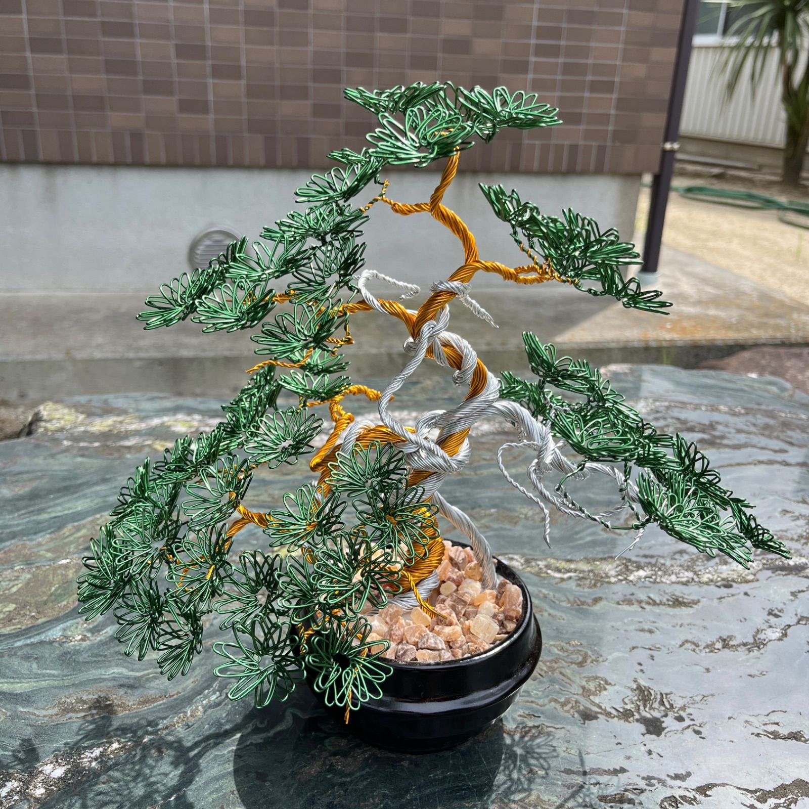 ワイヤーアート 盆栽 五葉松風 鉢付き wire art bonsai Pentapyhlla 