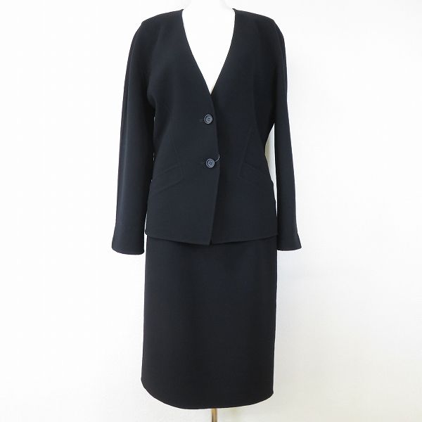 a レリアン Leilian スカートスーツ 9 黒 無地 ウール イタリア製生地 レディース 954462 k01