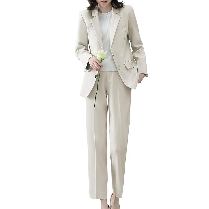 Yino イノ スーツ レディース セットアップ パンツスーツ 2点セット ジャケット＋ストレートパンツ ウエストゴム 洗える 着 せ おしゃれ フォーマル 通勤 入学式 卒業式 面接 通年 1