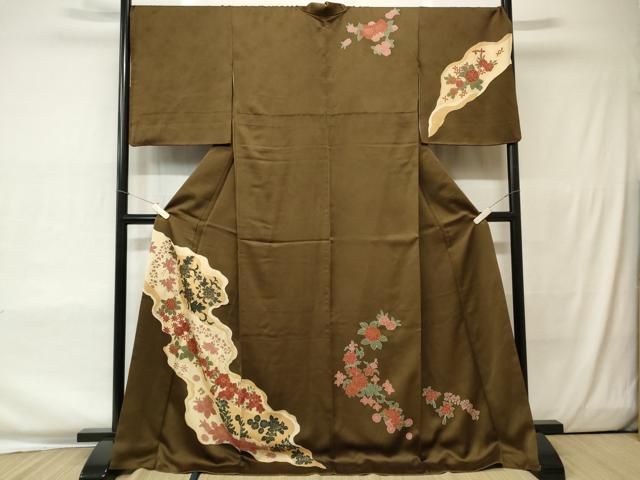 平和屋着物○訪問着 ロング丈 草花文 草花文 正絹 逸品 BAAU7232mz