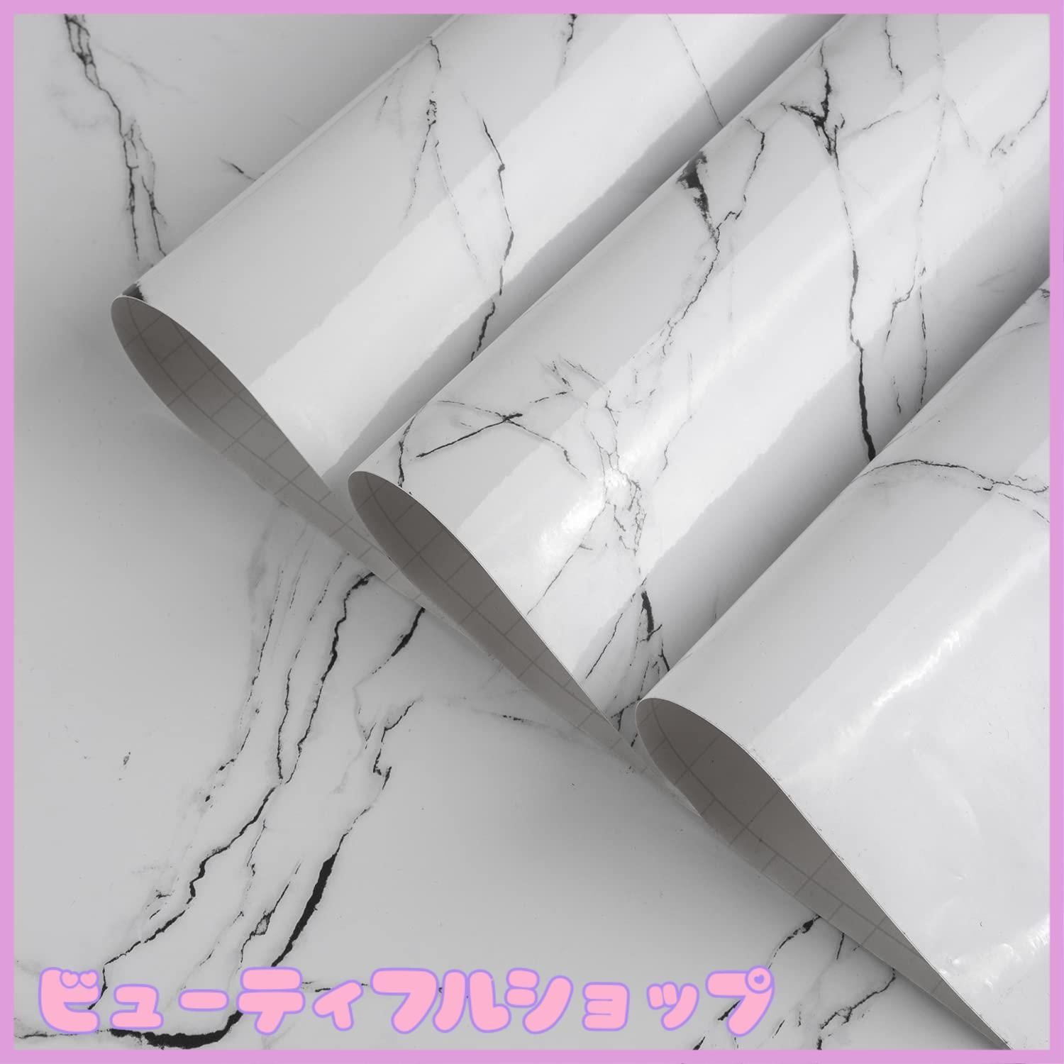 【安売セール】TOTIO 大理石シート ホワイト リメイクシート カッティングシート 大理石壁紙シール 光沢白 40CMx9M ビニール はがせる 防水 防油 耐熱 キッチン 浴室 家具リフォームシール 接着